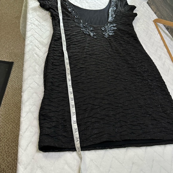 Nwt $198 Free People Low Back Beaded Shimmer Black Bodycon Short Sleeve Dress L - Picture 13 of 13